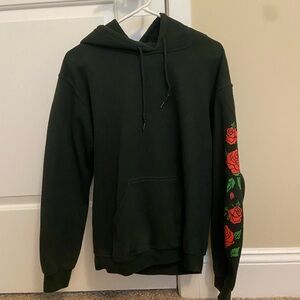 Green Hoodie Sweatshirt with Rose Detail